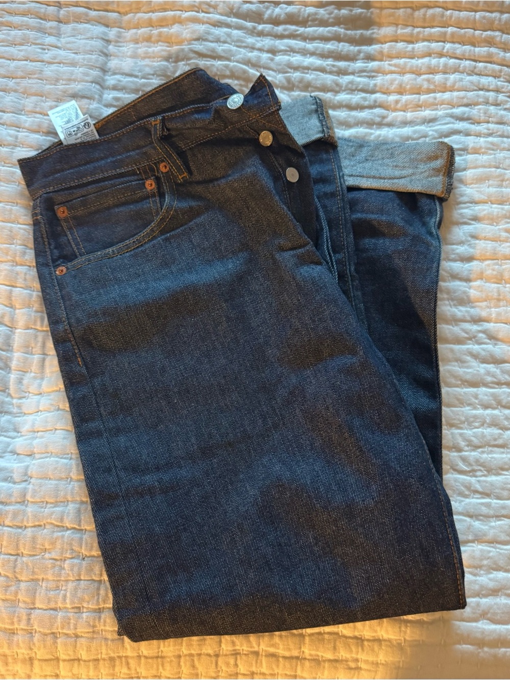 Levi's button fly - shrink to fit jeans. Size 34x34 Dark blue rigid indigo color - Picture 4 of 7